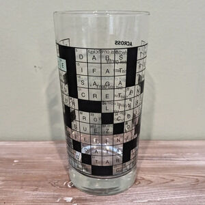 Rare Vintage Crossword Puzzle Drinking Glass!